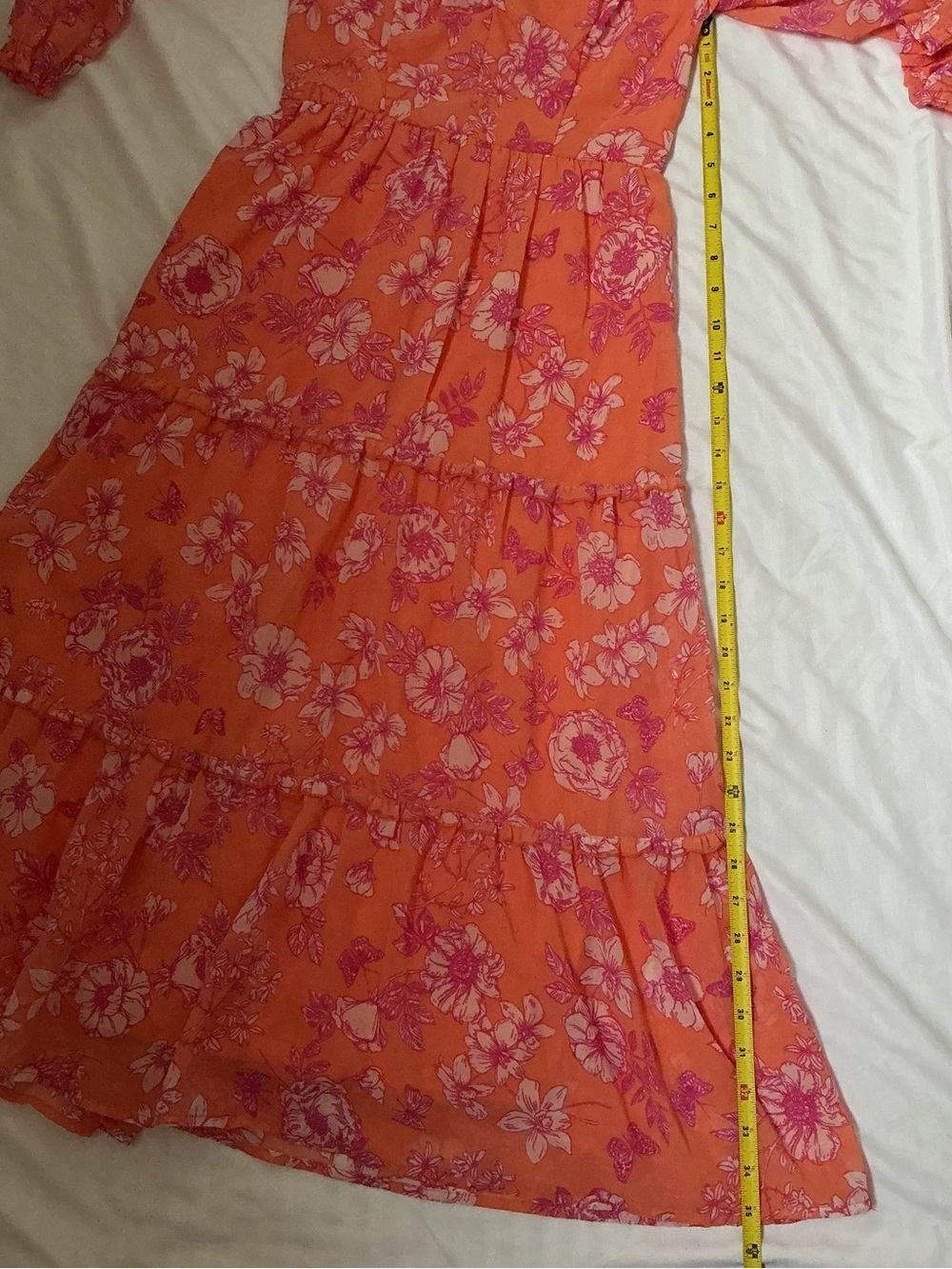 Sincerely Jules Cottagecore  Coral Pink Floral V-Neck Tiered Midi Dress - Picture 9 of 10